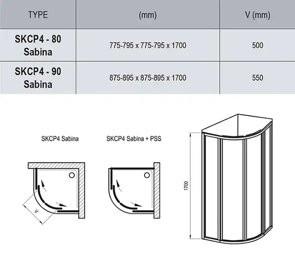 Душова кабіна напівкругла SUPERNOVA SKCP4-80 SABINA Pearl, (31144V10011) RAVAK