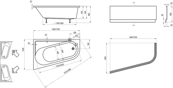 Ravak Chrome Ванна асиметрична ліва 170x105, біла (CA31000000)