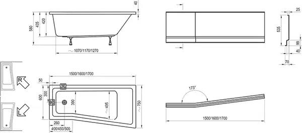 Панель до ванни фронтальна права A BEHAPPY II 150 R, RAVAK (CZ99100A00)