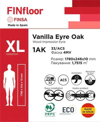Ламінована підлога 1AK Vanilla Eyre Oak XL 1780х246х10 мм Finsa ІСПАНІЯ (40819609) Ламінована підлога 1AK Vanilla Eyre Oak XL 1780х246х10 мм Finsa ІСПАНІЯ (40819609)