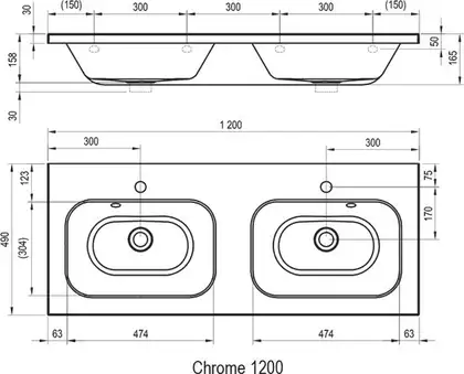 Двойная раковина Ravak Chrome 1200 х 490 мм (с переливом) (XJG01112000) Двойная раковина Ravak Chrome 1200 х 490 мм (с переливом) (XJG01112000)