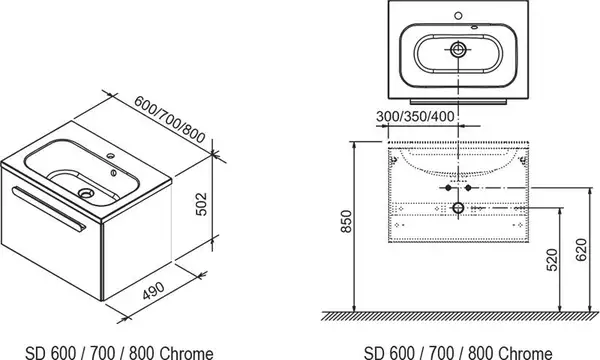 Шафка під умивальник SD 600 CHROME white-white, RAVAK (X000000530)