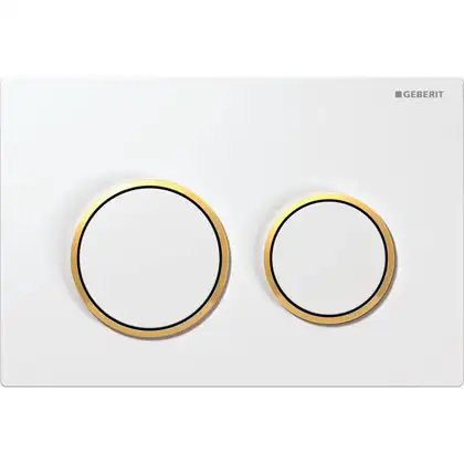 Смывная клавиша Geberit Omega 20, двойной смыв (пластик белый/золото/белый) (115.085.KK.1)