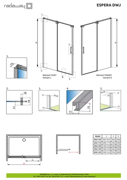 Душевая дверь Radaway Espera DWJ 120 Mirror 120х200 см (профиль - хром; стекло - прозрачное) (380111-01R)