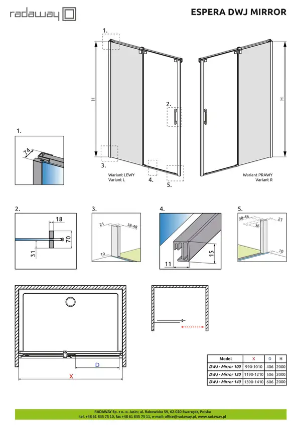 Душові двері Espera DWJ Mirror 140 L RADAWAY (380114-71L)