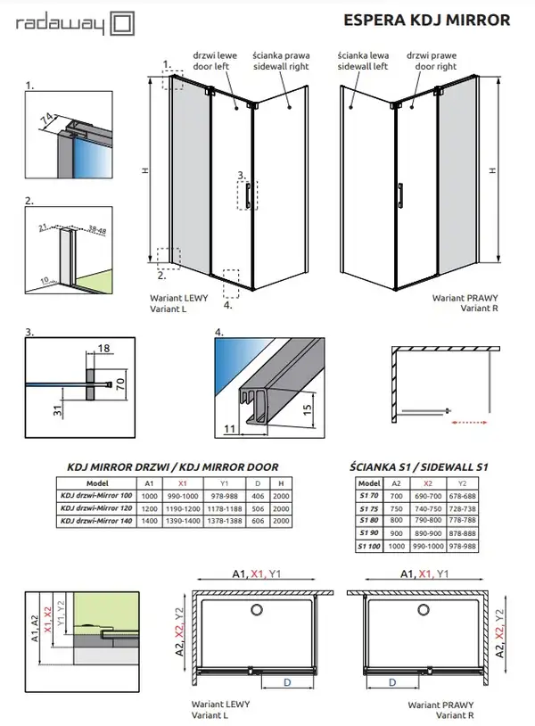Душова стінка Espera KDJ Mirror 450 ліва, RADAWAY (380230-71L)