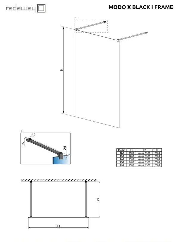 Душова стінка Modo X Black I 140 Frame RADAWAY (388344-54-58) Душова стінка Modo X Black I 140 Frame RADAWAY (388344-54-58)