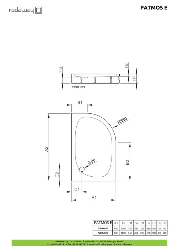 Душовий піддон Patmos E 100x80 см правий, RADAWAY (4P81155-03R)