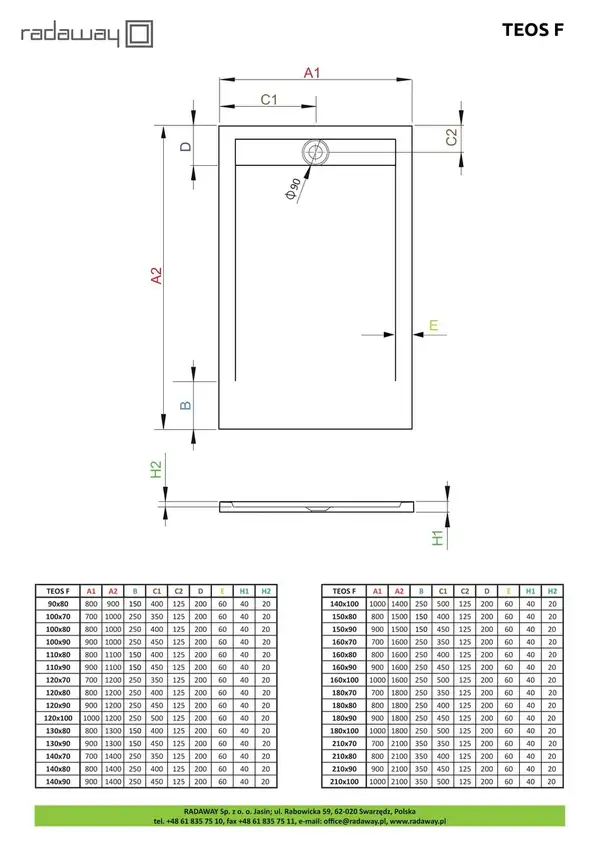 Душовий піддон Teos F 140x80 см Black, RADAWAY (HTF14080-54)
