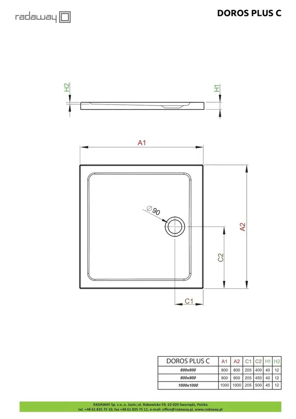 Душовий піддон Doros Plus C 80x80 см, RADAWAY (SDRPC8080-01)