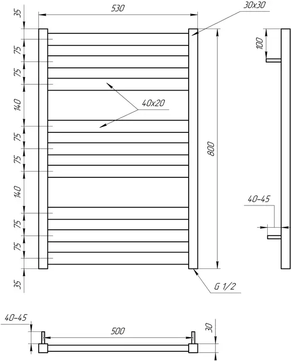 Genesis Aqua Полотенцесушитель Tristar flat (5005) Genesis Aqua Полотенцесушитель Tristar flat (5005)