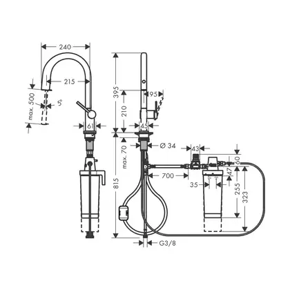 Змішувач кухонний Hansgrohe Aqittura M91 FilterSystem 210 1jet pull/out Harmony, Stainless (76801800)