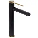 Смеситель для раковины (умывальника) REA GRIP BLACK GOLD высокий черный с золотой вставкой (REA-B9400)