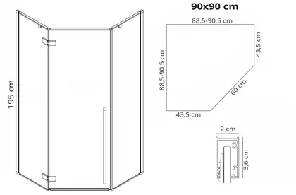 Душова Кабіна REA Золото 90x90 + Душевий Піддон REA 90x90 KPL-4904-8543 Душова Кабіна REA Золото 90x90 + Душевий Піддон REA 90x90 KPL-4904-8543