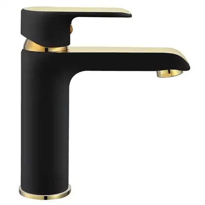 Смеситель для раковины (умывальника) REA  BLOOM BLACK GOLD низкий (REA-B9933)