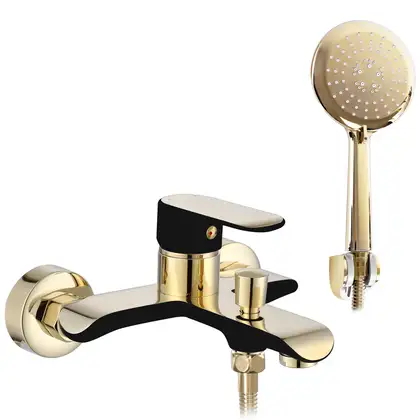 Смеситель для ванны и душа REA BLOOM BLACK GOLD настенный с изливом (REA-B9939)