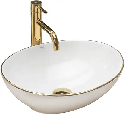 Rea Sofia Gold Edge Раковина накладна, біла з золотом (REA-U3287)