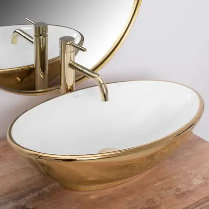 Rea Pamela Gold White Умивальник накладний, білий/золото (REA-U6345) Rea Pamela Gold White Умивальник накладний, білий/золото (REA-U6345)