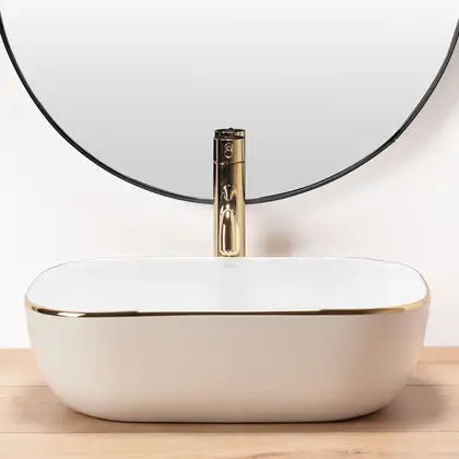 Умывальник (раковина) REA BELINDA WHITE GOLD EDGE накладной (REA-U8736) Умывальник (раковина) REA BELINDA WHITE GOLD EDGE накладной (REA-U8736)