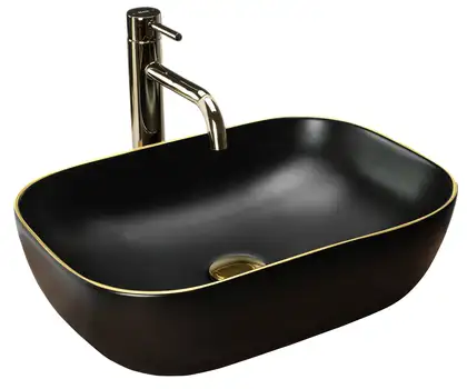 Умывальник (раковина) REA BELINDA BLACK MATT GOLD EDGE накладной (REA-U9659) Умывальник (раковина) REA BELINDA BLACK MATT GOLD EDGE накладной (REA-U9659)