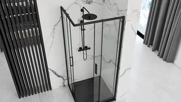 Душова Кабіна REA Punto Чорний 90x90 + Душовий Піддон Savoy Чорний KPL-4801-4803