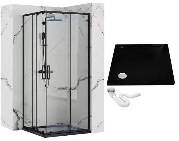 Душова Кабіна REA Punto Чорний 90x90 + Душовий Піддон Savoy Чорний KPL-4801-4803
