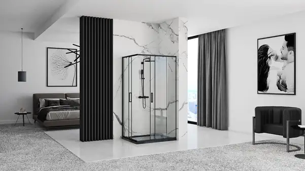 Душова Кабіна REA Punto Чорний 80x100 + Душовий Піддон Savoy Чорний KPL-4806-4087