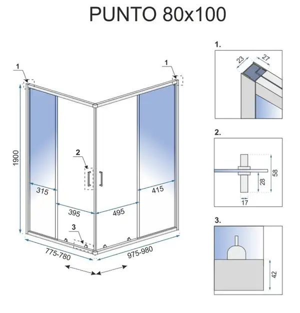 Душова Кабіна REA Punto Чорний 80x100 + Душовий Піддон Savoy Чорний KPL-4806-4087