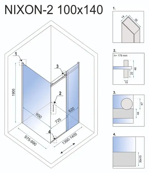 Душова Кабіна REA Nixon 100x140 L KPL-K5014-K5006 (KPL-5014-5006)