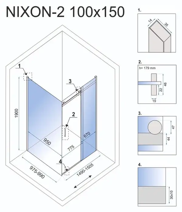 Душова Кабіна REA Nixon 100x150 L KPL-K5014-K5008 (KPL-5014-5008)