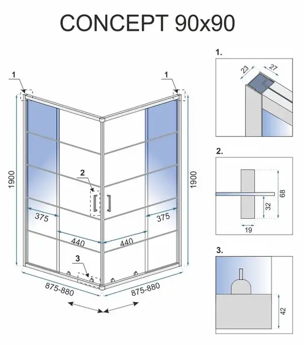 Душова Кабіна REA Concept Чорний 90x90 + Душовий Піддон Savoy Чорний KPL-K5478-K4803 (KPL-5478-4803)