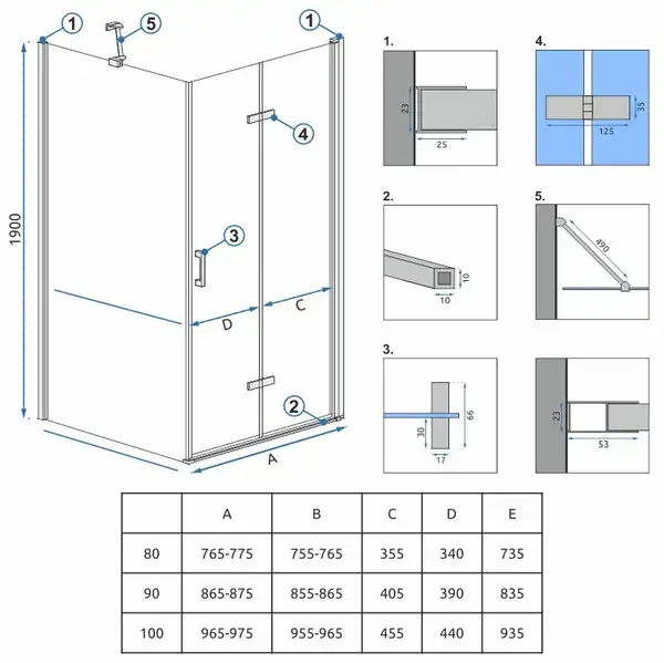 Душова Кабіна REA Molier Хром 100x80 KPL-6371-8534