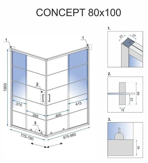 Душова Кабіна REA Concept Чорний 80x100 + Душовий Піддон Savoy Чорний KPL-K6389-K4087 (KPL-6389-4087)