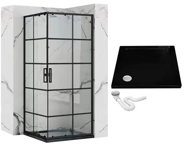 Душова Кабіна REA Concept Чорний 80x100 + Душовий Піддон Savoy Чорний KPL-K6389-K4087 (KPL-6389-4087)