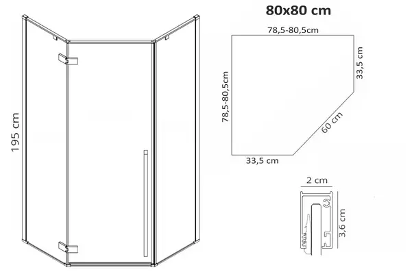 Душова Кабіна REA Чорний 80x80 + Душевий Піддон REA 80x80 KPL-6900-8544
