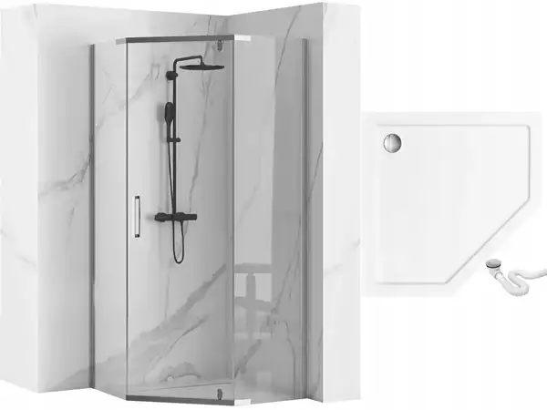Душова Кабіна Rea Axin 90x90 + Душевий Піддон Чорний 90x90 KPL-K8779-8543