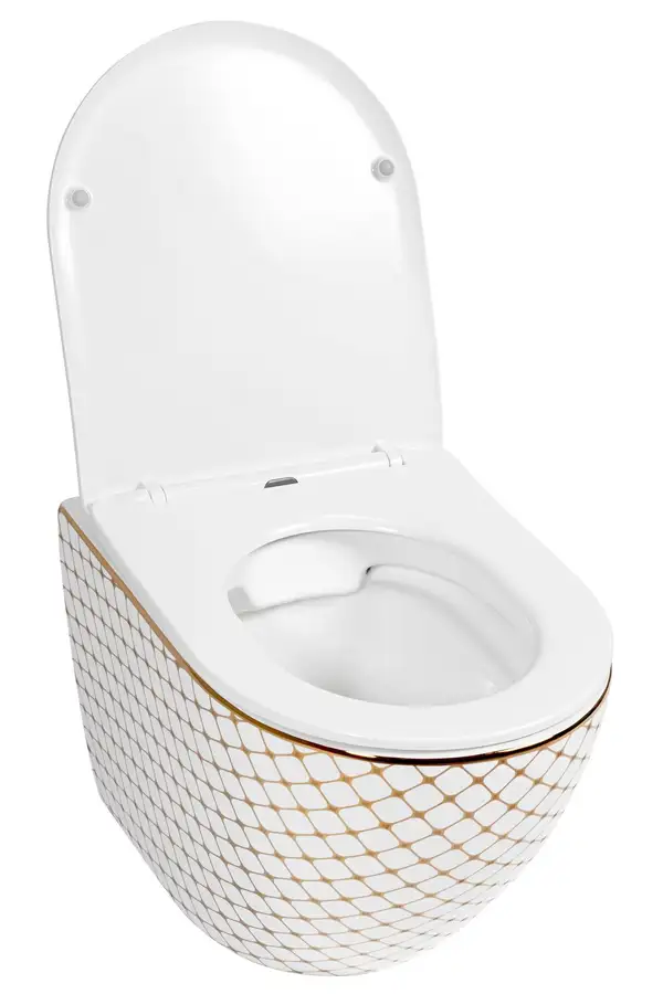 Подвесной унитаз REA CARLOS FLAT DIAMOND GOLD белый (REA-C5100)