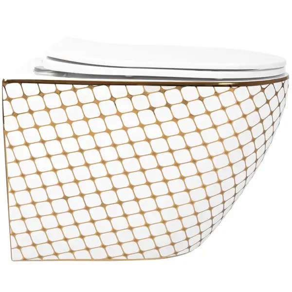 Подвесной унитаз REA CARLOS FLAT DIAMOND GOLD белый (REA-C5100)