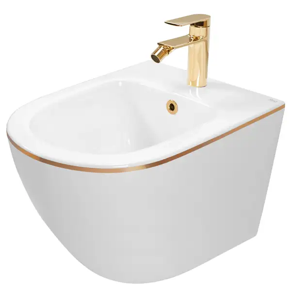 Подвесное биде REA CARLO MINI WHITE GOLD EDGE белое (REA-C6990)