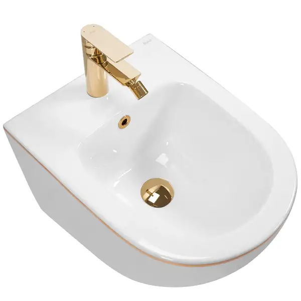 Подвесное биде REA CARLO MINI WHITE GOLD EDGE белое (REA-C6990)