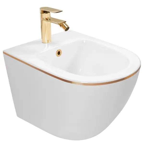 Подвесное биде REA CARLO MINI WHITE GOLD EDGE белое (REA-C6990)