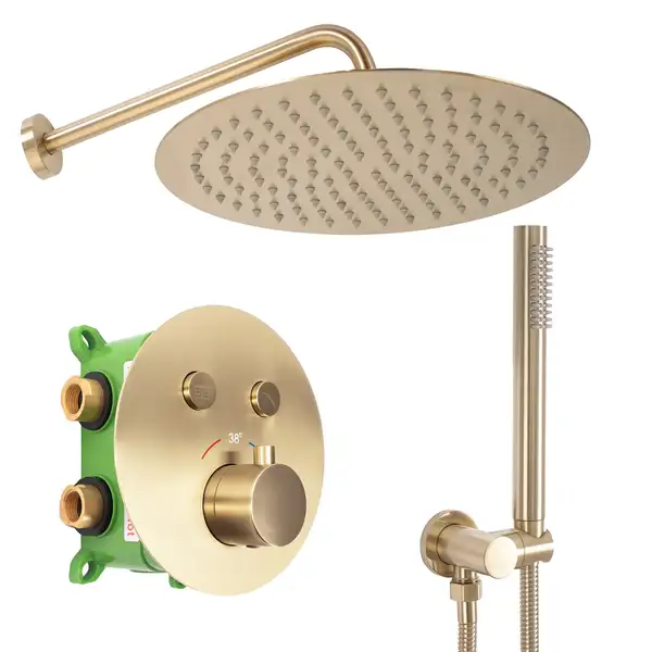 Душевая система с термостатом REA MILER BRUSHED GOLD + BOX скрытого монтажа (REA-P6716)