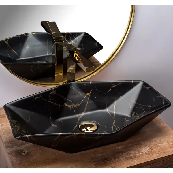 Умивальник (раковина) REA VEGAS MARBLE BLACK MAT накладний чорний (REA-U0994)