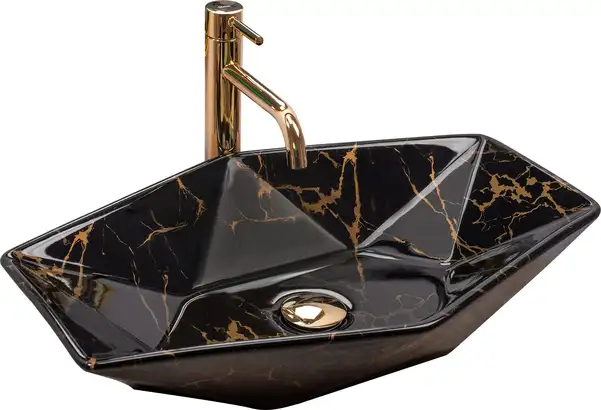 Умывальник (раковина) REA VEGAS BLACK MARBLE SHINY накладной черный (REA-U5603)