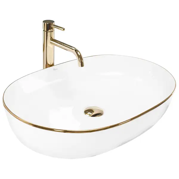 Умывальник (раковина) REA CLEO 61 WHITE GOLD EDGE накладний білий (REA-U6211)