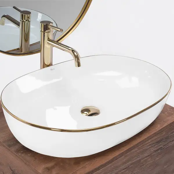 Умывальник (раковина) REA CLEO 61 WHITE GOLD EDGE накладний білий (REA-U6211)
