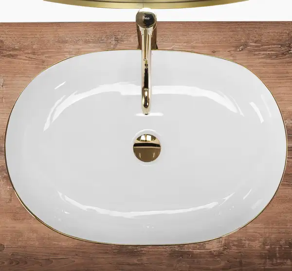 Умывальник (раковина) REA CLEO 61 WHITE GOLD EDGE накладний білий (REA-U6211)