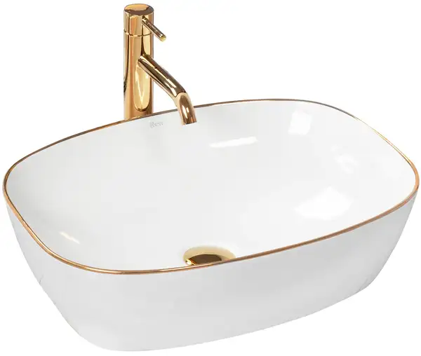 Rea Sol White Gold Edge Умывальник накладной, белый (REA-U8605)