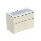 Тумба с раковиной Geberit iCon slim rim 90 см, корпус и фасад - песочно-серый глянец / ручки - песочно-серый глянец 502.337.JL.1