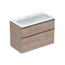 Тумба с раковиной Geberit iCon slim rim 90 см, корпус и фасад - орех тёмный / ручки - лава мат 502.337.JR.1